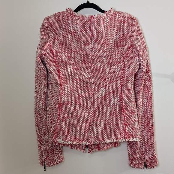 Joie NWT Collis Cherry Tweed Zip Blazer Frayed Jacket Size L Parisian Feminine - Picture 4 of 11